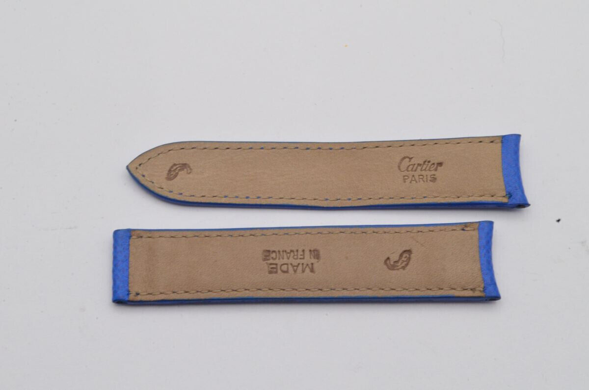 CARTIER KALBS LEDER ARMBAND LEATHER BRACELET 17MM FALTSCHLIESSE 16MM 17-16 BLAU Gallery Image 0